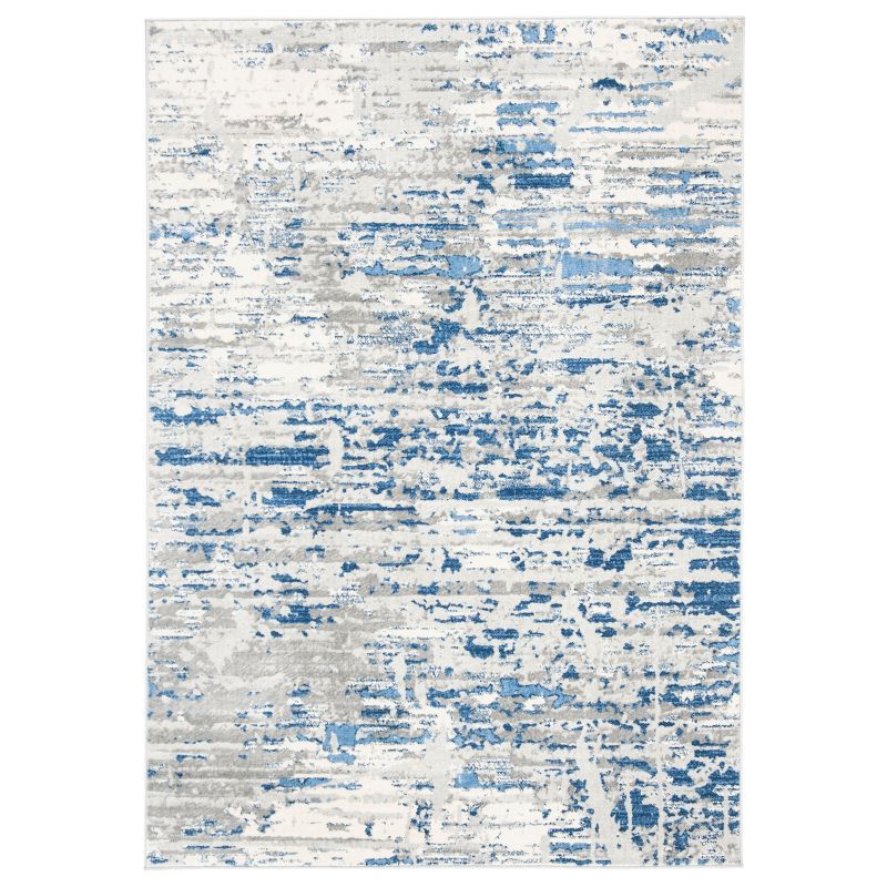 Abstract Ivory/Blue Synthetic 4' x 6' Hand-Knotted Area Rug