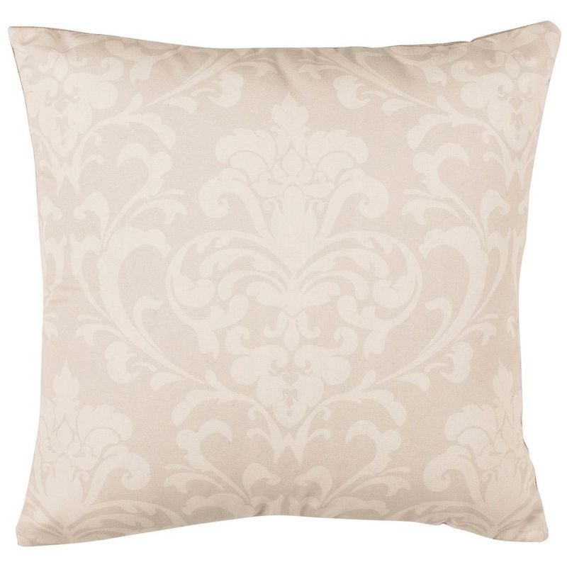 Talie 16" Beige and Ivory Damask Plush Pillow