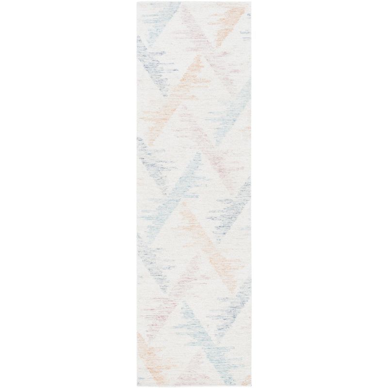 Ivory and Blue Hand-Tufted Wool Runner Rug 2'3" x 8'