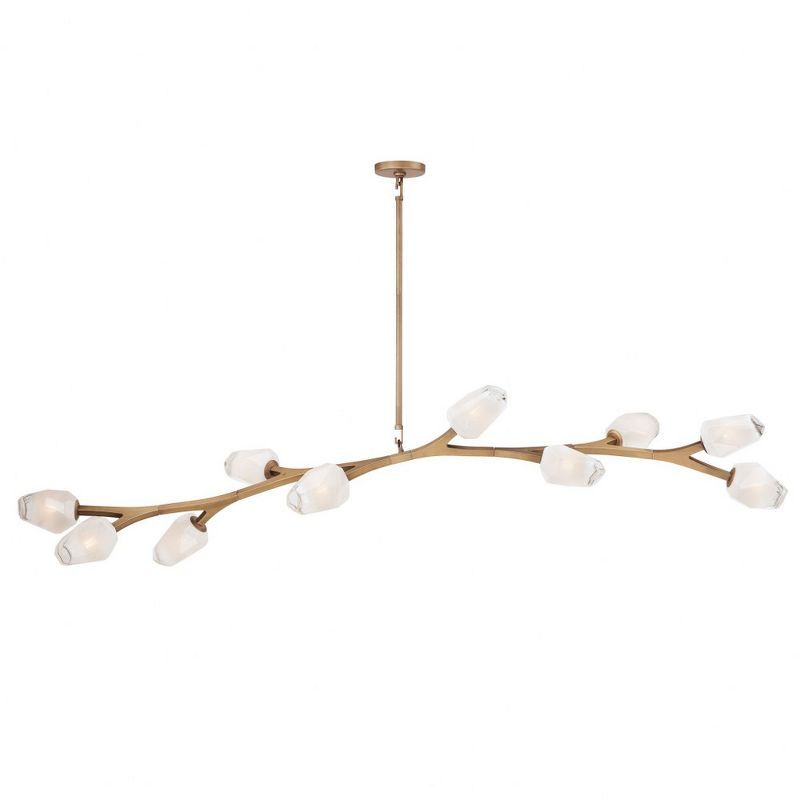 Aged Brass 10-Light Island Pendant with Frosted Glass Shades