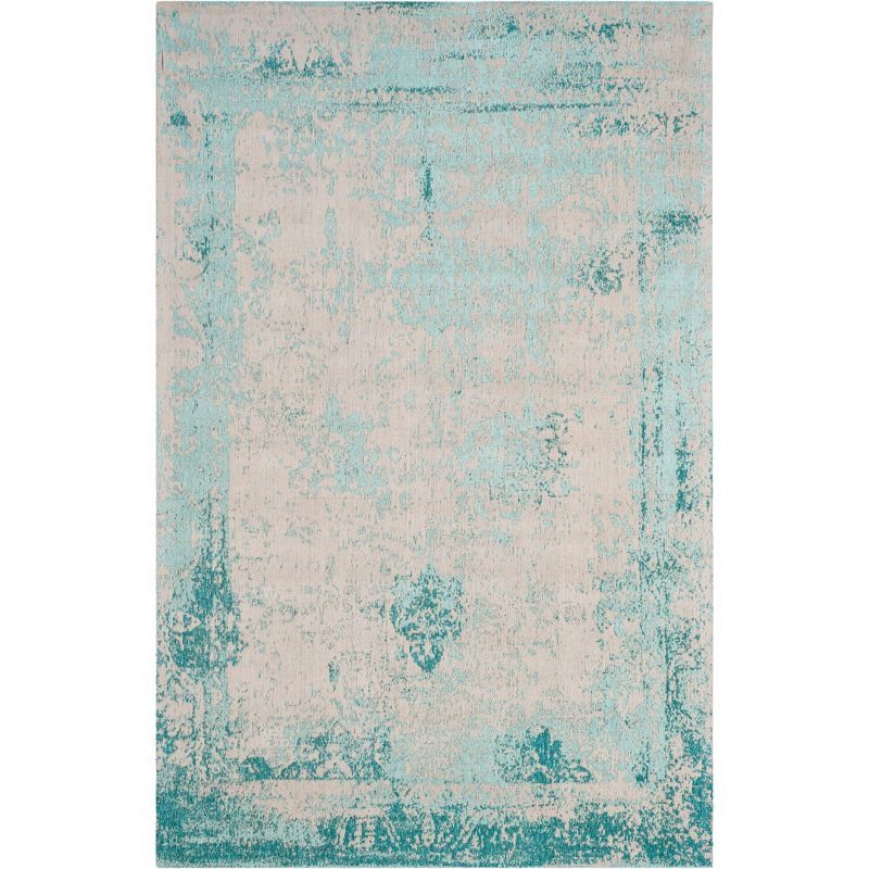 Turquoise and Beige Flat Woven 4' x 6' Cotton Area Rug