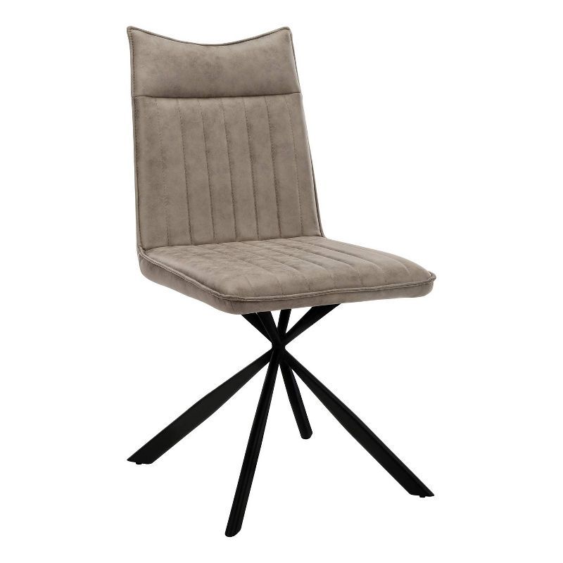 Taupe Faux Leather Upholstered Side Chair with Black Metal Legs