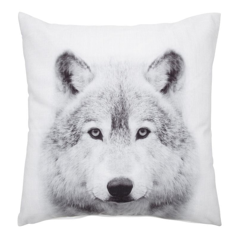 White Wolf Print Polyester Euro Throw Pillow Cover, 18x18