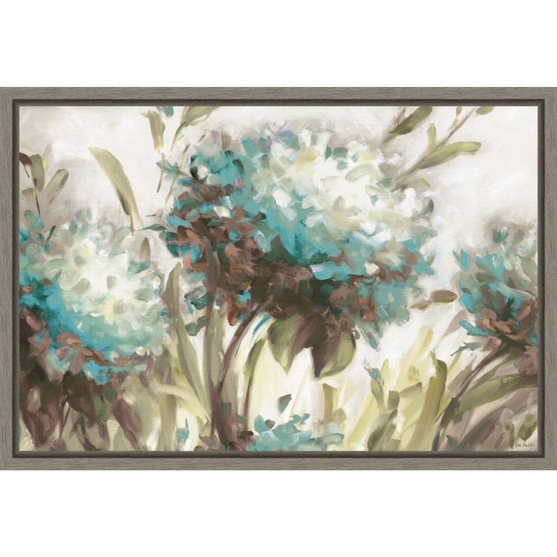 Hydrangea Field Blue and White Framed Canvas Print