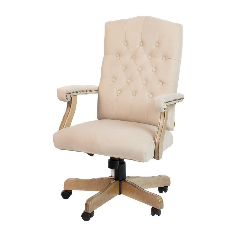 Ivory Microfiber High Back Executive Swivel Office Chair with Driftwood Arms