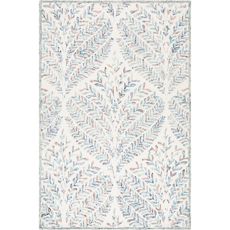 Ivory and Blue Hand-Tufted Wool 4' x 6' Area Rug