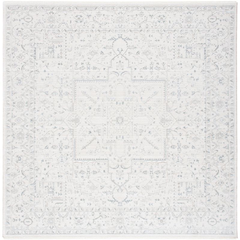 Ivory and Light Grey Hand-Knotted Wool Square Rug