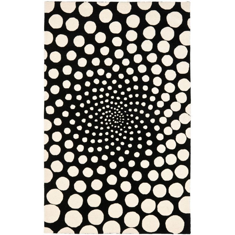 Ivory and Black Hand-Tufted Wool Area Rug