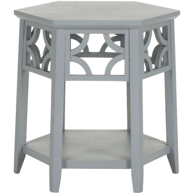 Pearl Blue Grey Hexagon Wood Accent Table