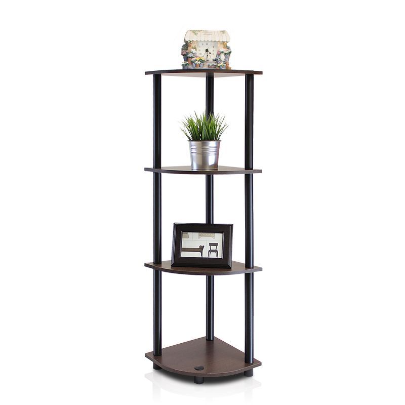 Furinno Dark Brown and Black 4-Tier Corner Shelf