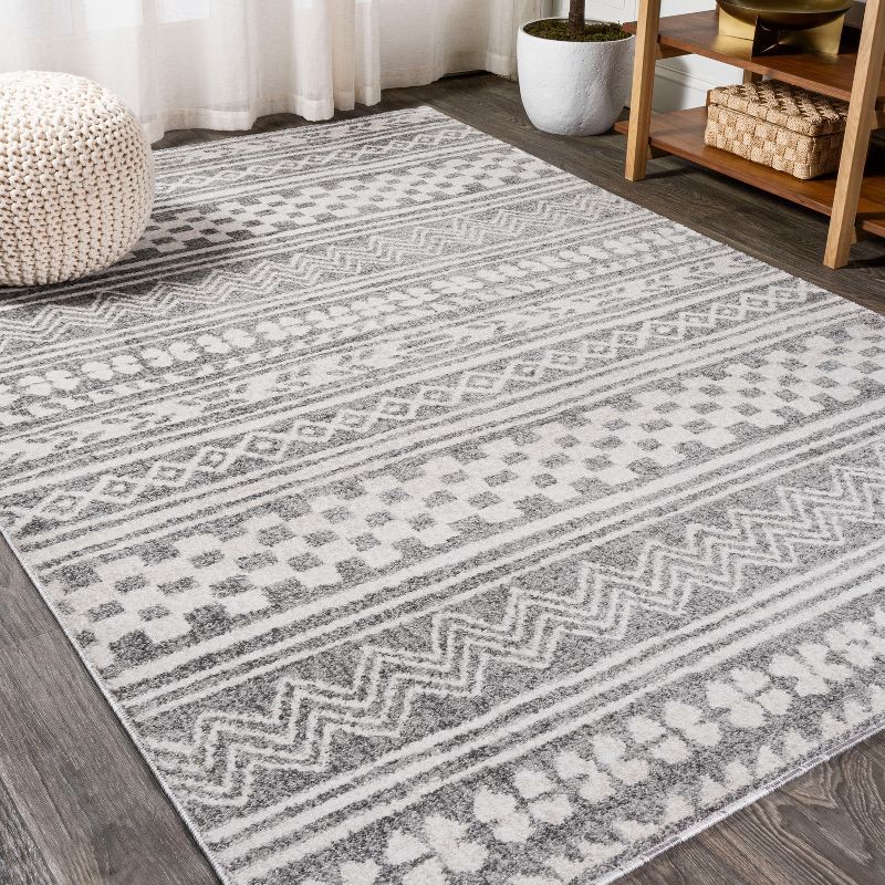 Gray and Ivory Geometric Stripe Rectangular Area Rug