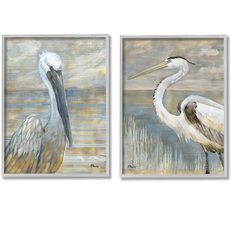 Gray Framed Abstract Sea Birds 16'' x 20'' Wall Art Set