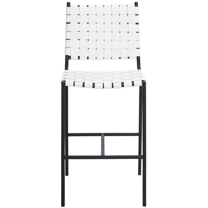 Olenna 41" White Leather and Black Metal Saddle Counter Stool