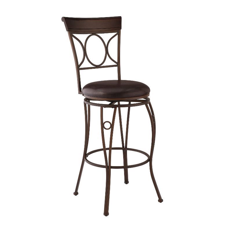 Linon 30" Swivel Metal Bar Stool with Brown Cushion