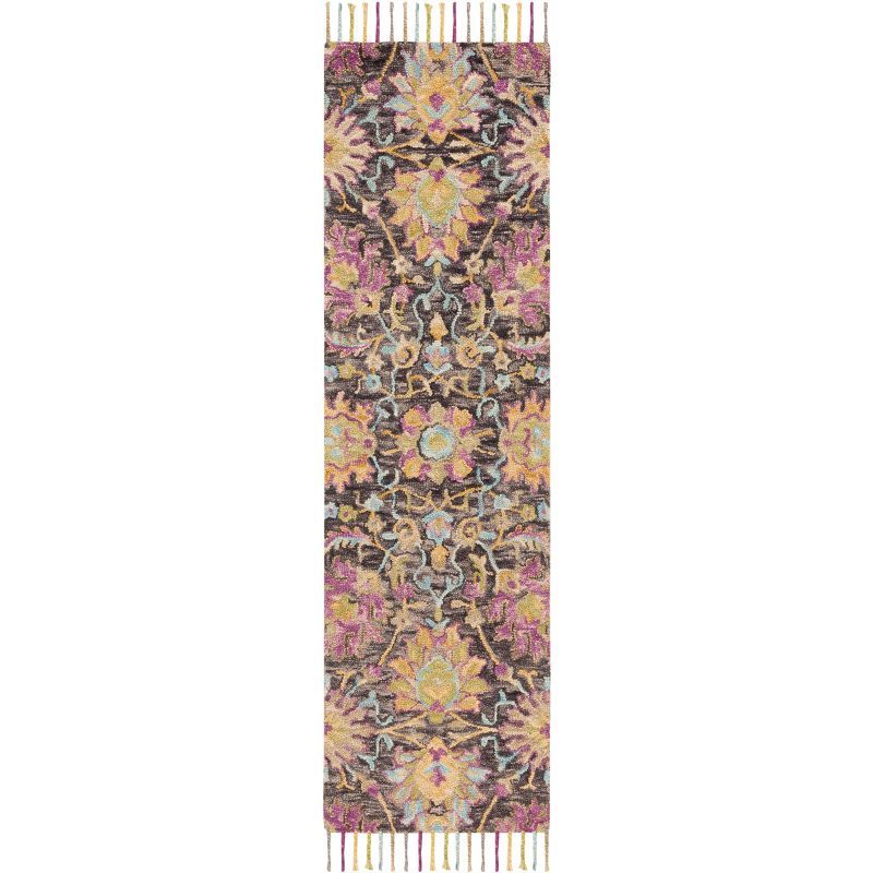 Handmade Multicolor Floral Tufted Wool Runner Rug 27" x 7"