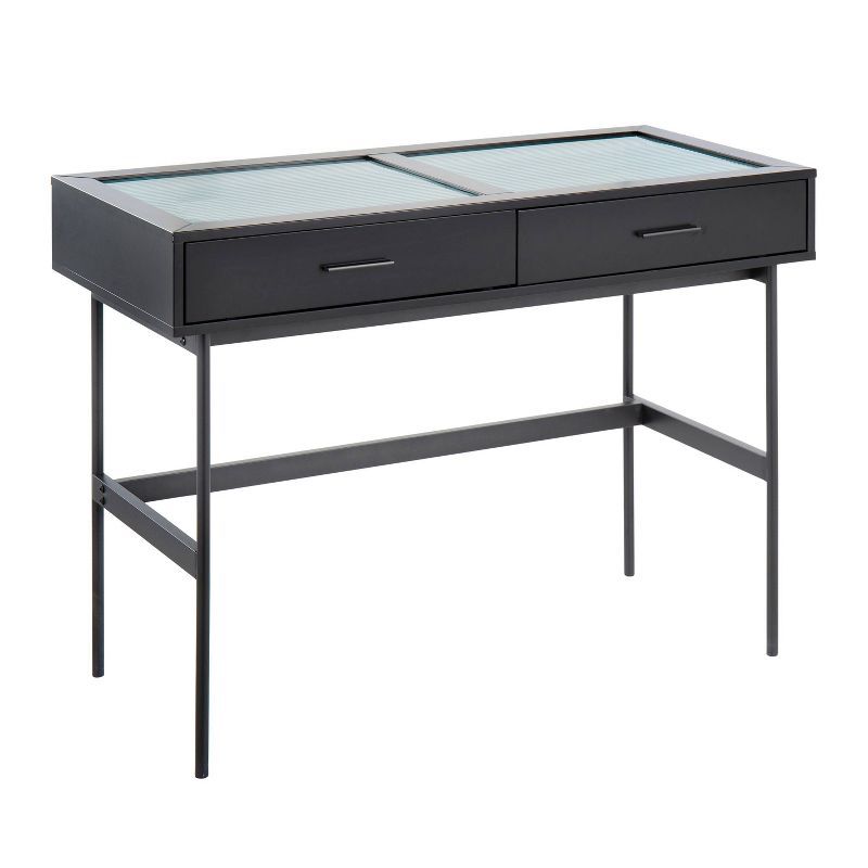 Emery Black Wood Metal Glass Console Table with Storage