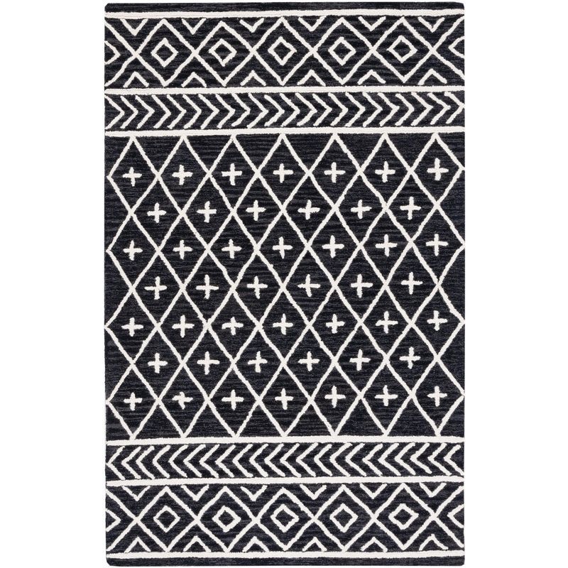 Handmade Black and Ivory Wool Tufted Area Rug, 8' x 10'