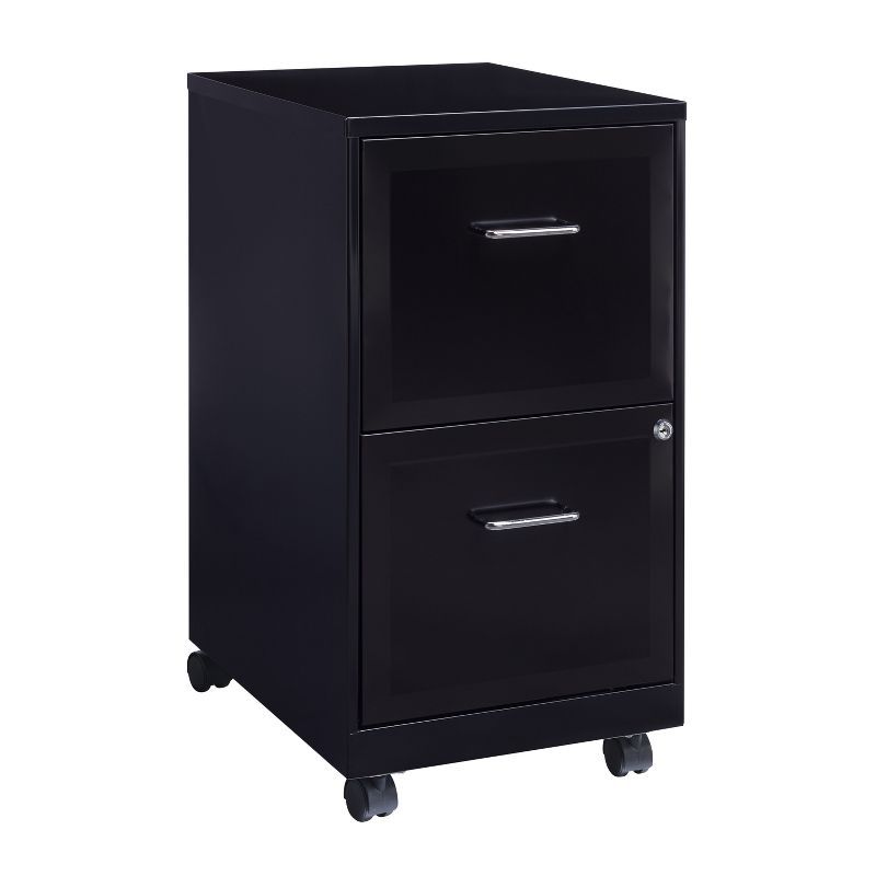 Black 18" Mobile 2-Drawer Lockable Vertical File Cabinet