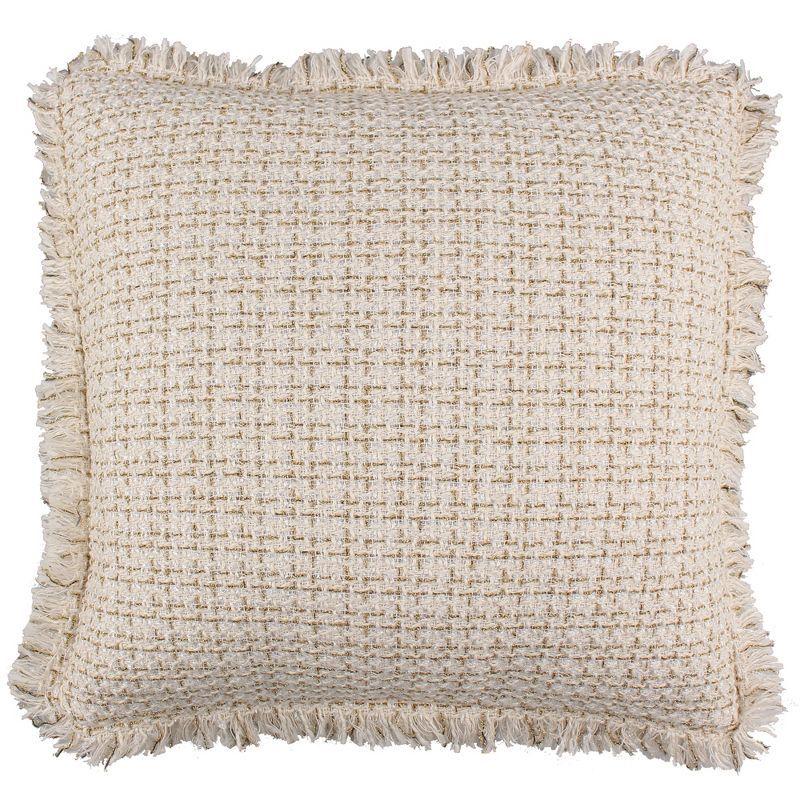 Beige Woven Frayed Edge Square Throw Pillow