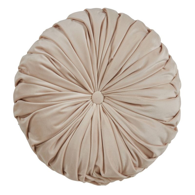 Natural Round Velvet Pintucked Throw Pillow, 14"