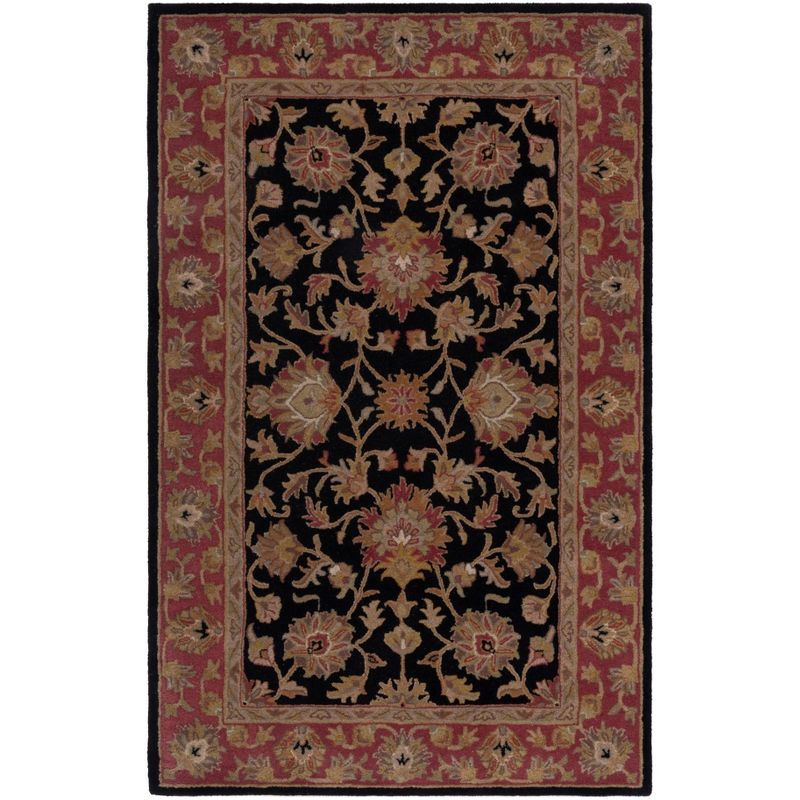 Elegant Heritage Hand-Tufted Black Wool Rectangular Rug 6' x 9'