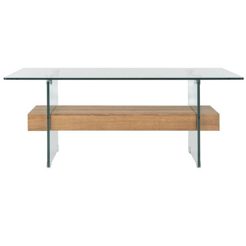 Kayley Rectangular Glass and Natural Brown Wood Cocktail Table