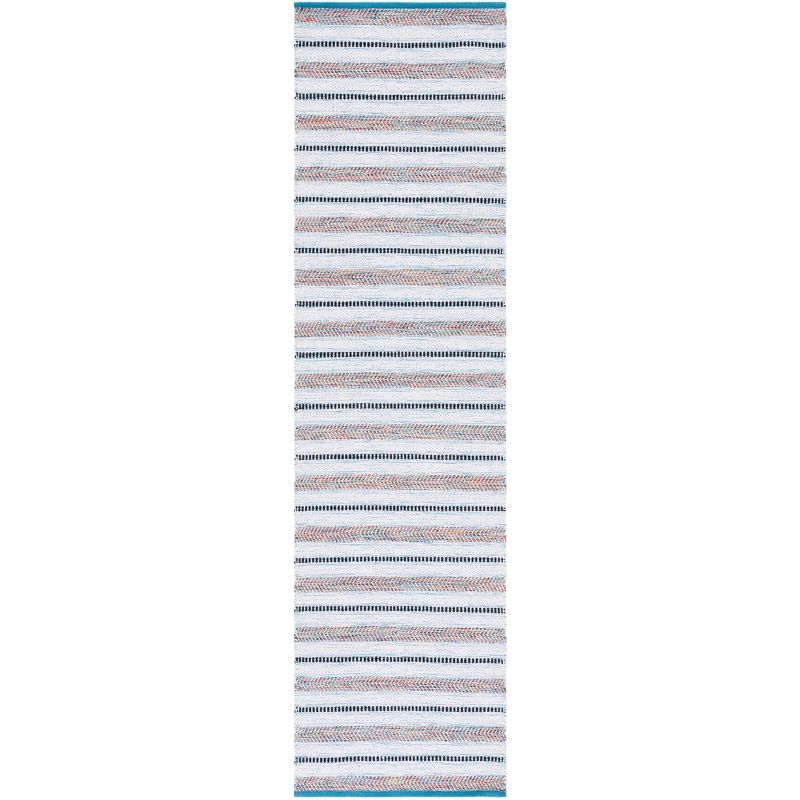 Ivory and Turquoise Handwoven Cotton Area Rug