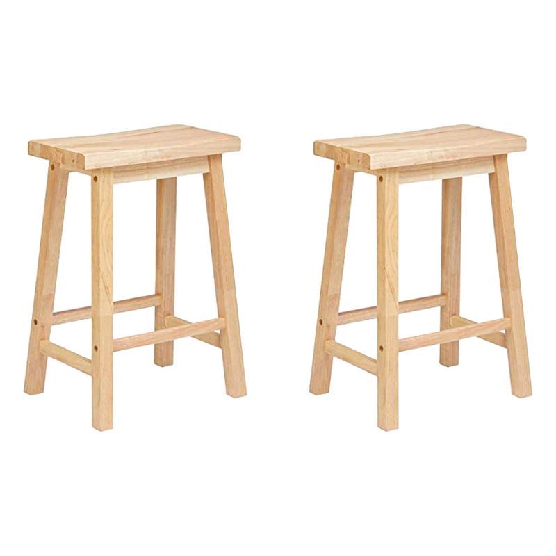 Natural Wood Backless Saddle Style Kitchen Counter Stools, 30" Tall, Set of 2