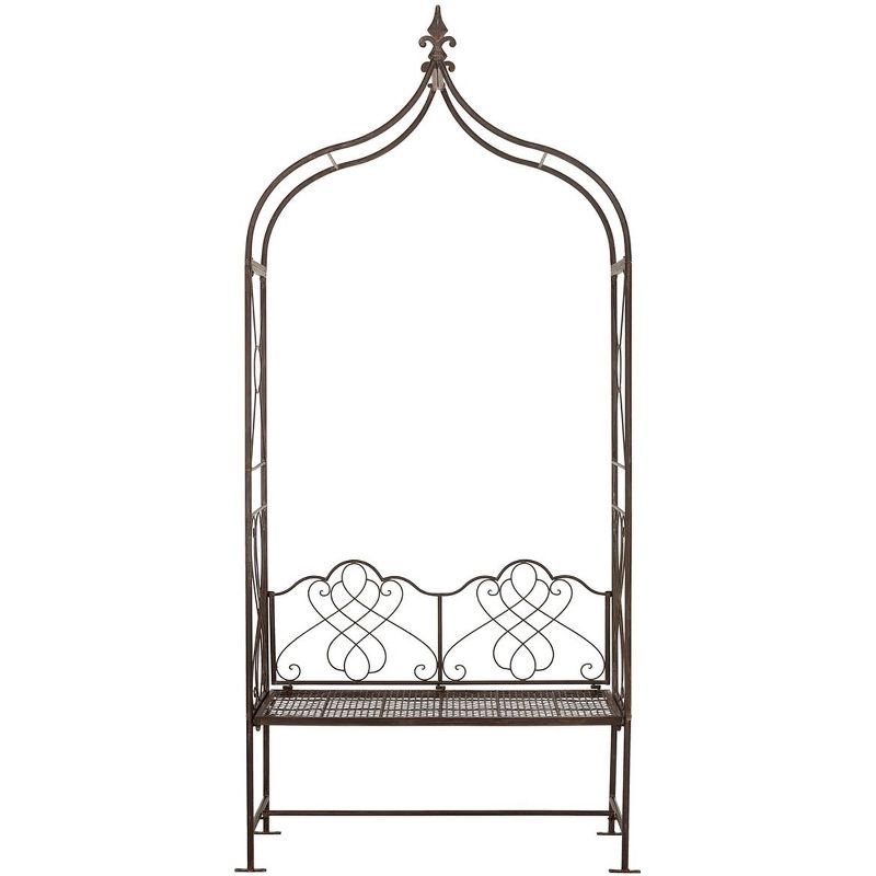 Eloise Rustic Brown Iron Garden Arbor with Bench