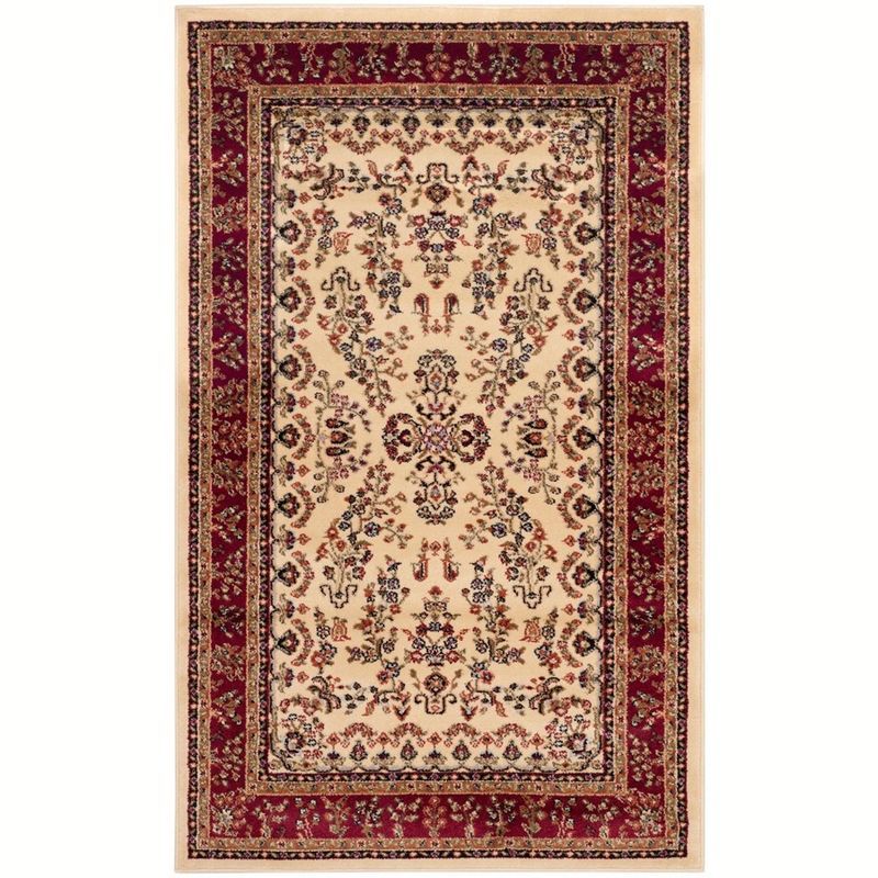 Ivory and Red Floral Rectangular Synthetic Area Rug