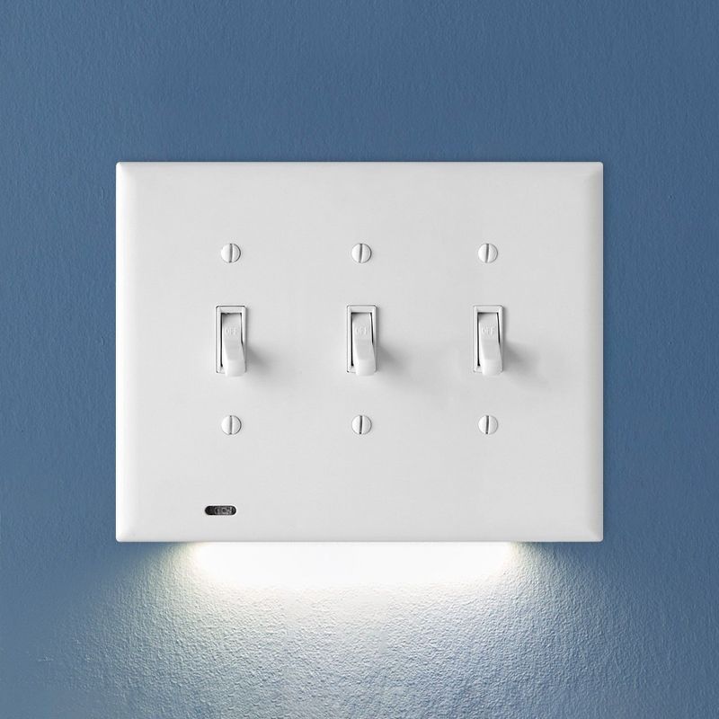 White Triple-Gang Toggle Switch Wall Plate with LED Night Light