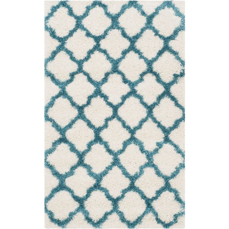 Ivory and Blue Kids Shag Trellis Area Rug 3' x 5'