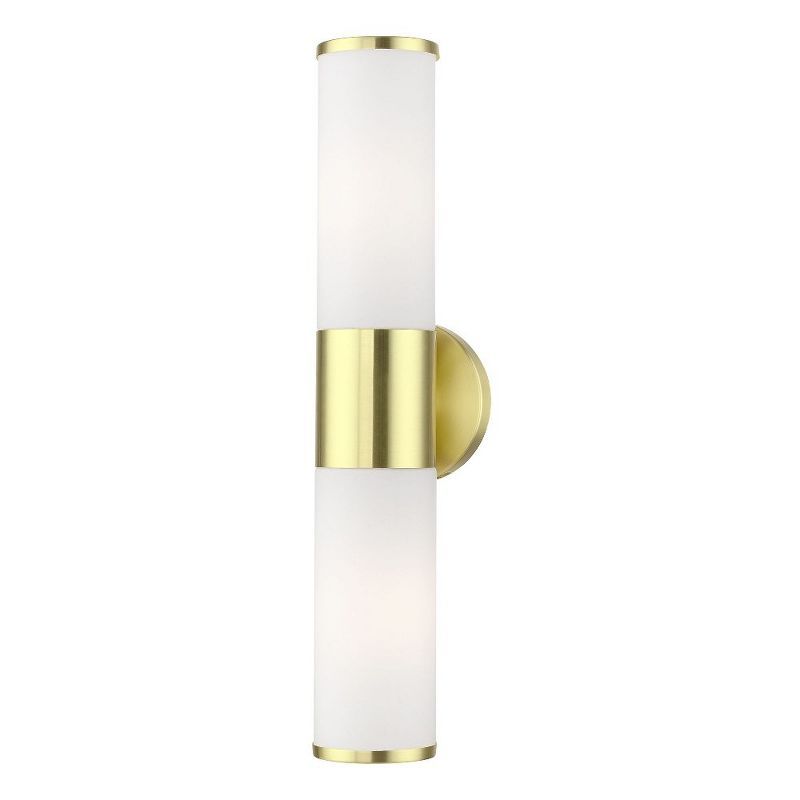 Satin Brass Dual Light Vanity Sconce with Opal Glass Shades
