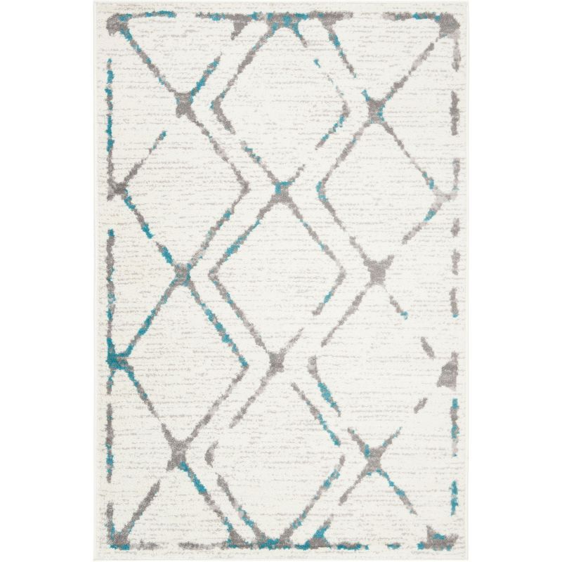 Ivory and Blue Medallion Hand-Knotted Synthetic Rug, 4' x 6'