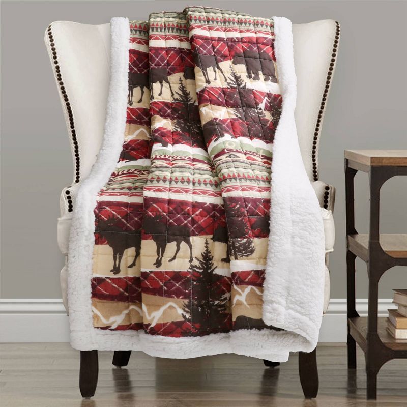 Holiday Lodge Red and Brown Sherpa Reversible Throw Blanket