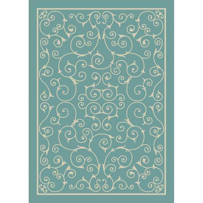 Luxe Light Blue Floral Square Synthetic Easy-Care Outdoor Rug 7'9" x 10'10"