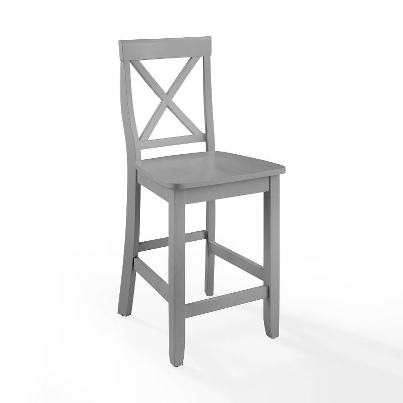 Curved X-Back Gray Wood Counter Stool Set, 24-inch - 2 Pieces