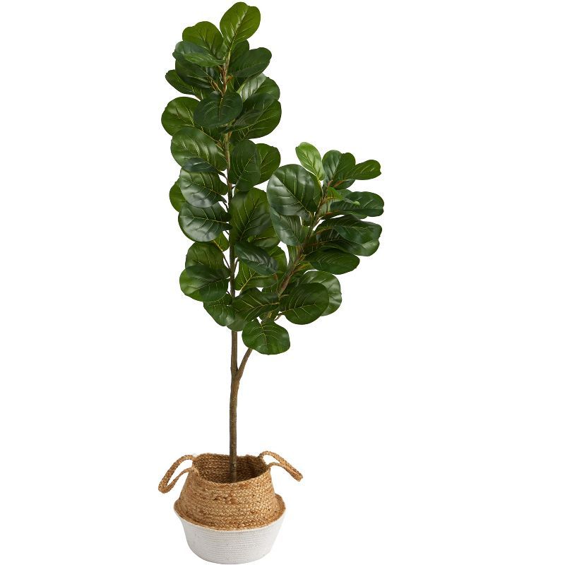 4.5 ft Green Fiddle Leaf Fig Artificial Tree with Boho Chic Cotton and Jute Planter