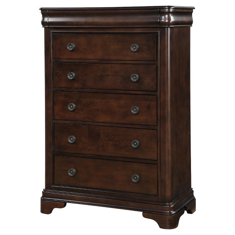 Traditional Cherry Brown 6-Drawer Vertical Chest with Felt-Lined Top Drawer