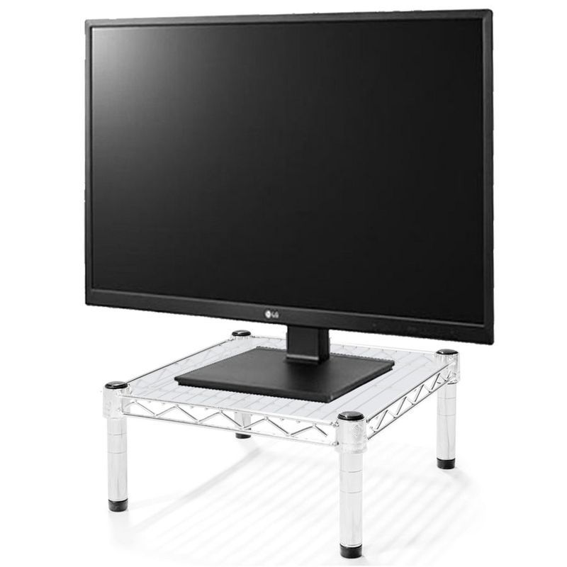 Chrome Wire Adjustable Monitor Stand with Single Shelf