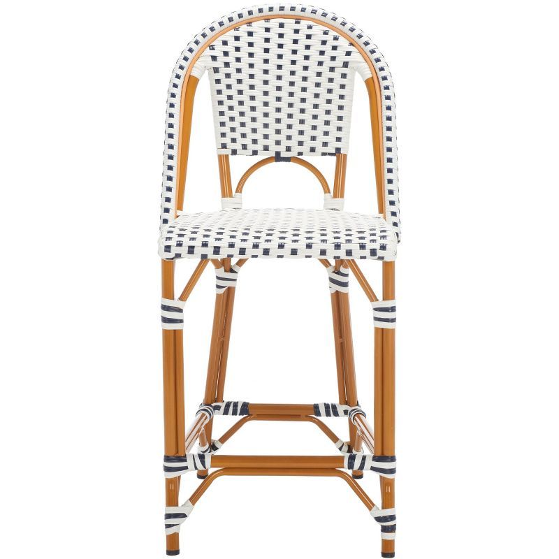 California White and Navy Faux Wicker Counter Stool