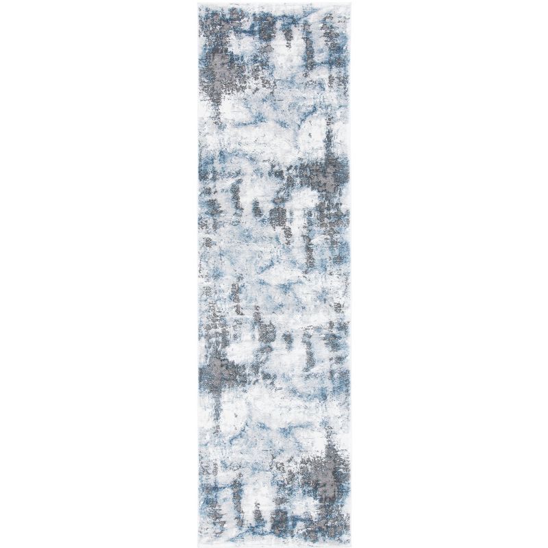 Hand-knotted Blue Abstract Synthetic Runner Rug, 2'3" x 8'