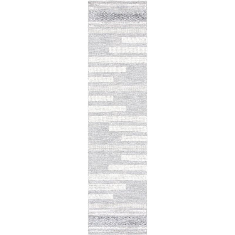 Gray and Silver Striped Wool Cotton Flat Woven Runner Rug