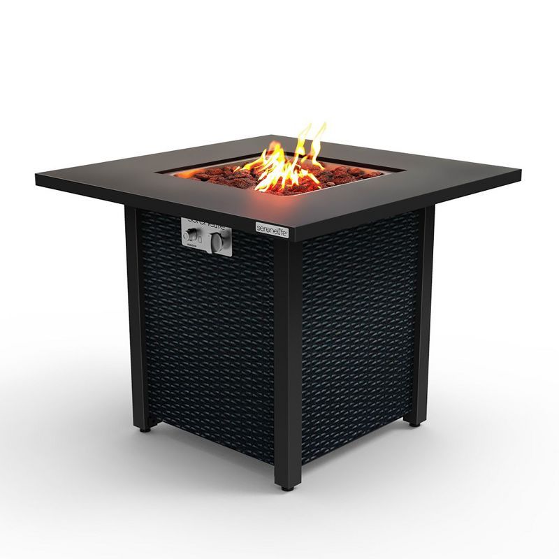 SereneLife 28" Black Propane Gas Fire Pit Table with Cover