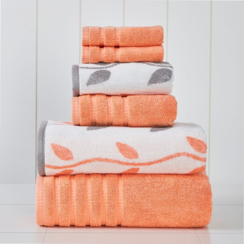 Coral and White Organic Cotton 6-Piece Towel Set