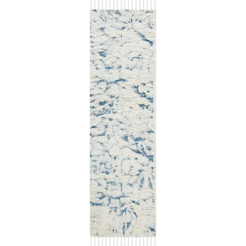 Manhattan Blue and Ivory Hand-Knotted Wool Runner Rug