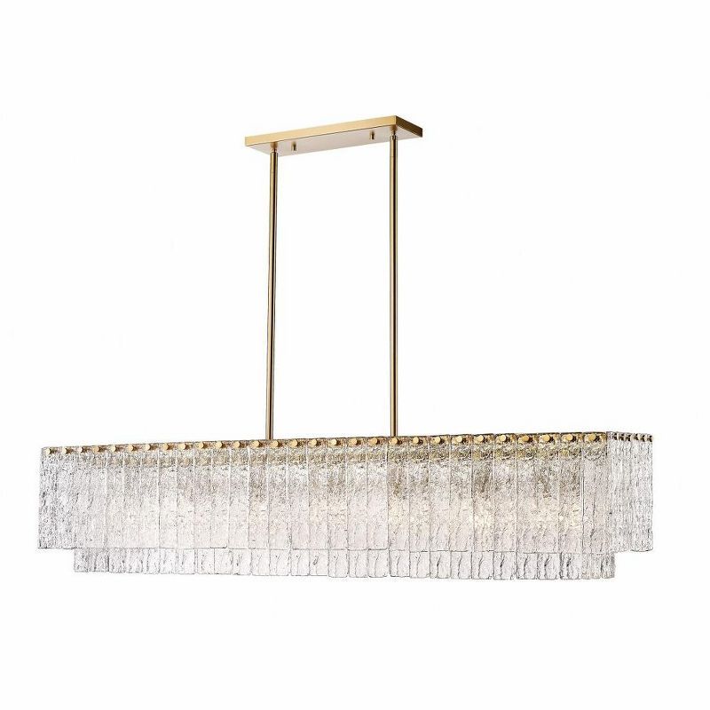 Glacier Modern Gold 7-Light Linear Chandelier with Textured Glass