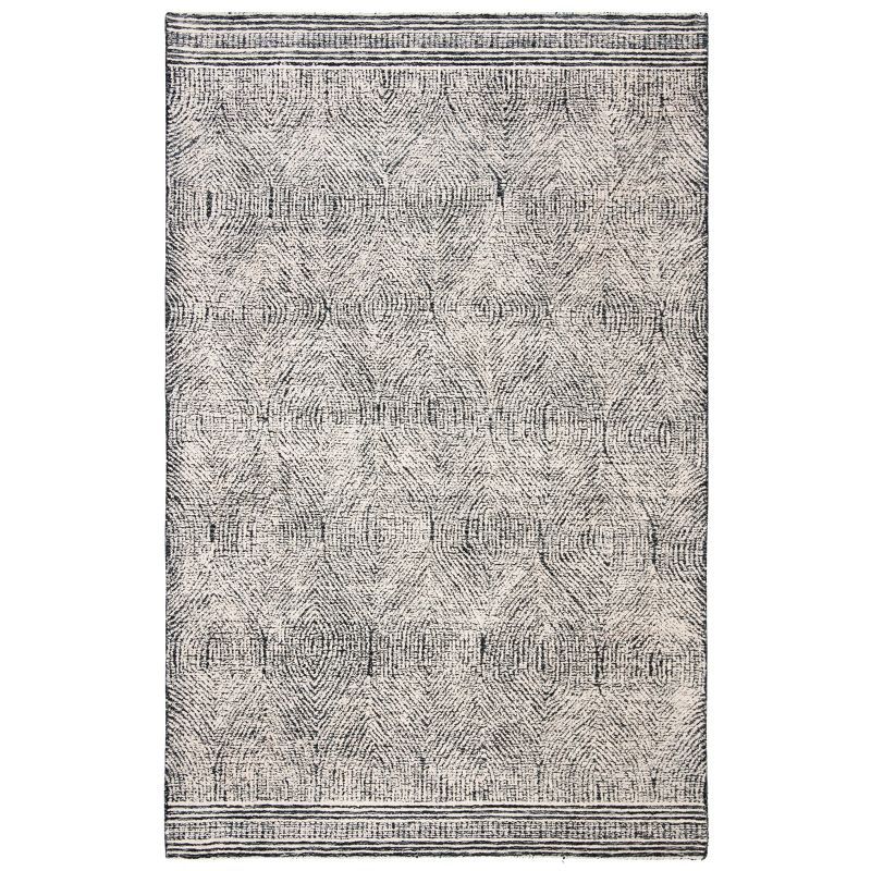 Ivory and Charcoal Handmade Wool Abstract Tufted Area Rug, 6 ft x 9 ft