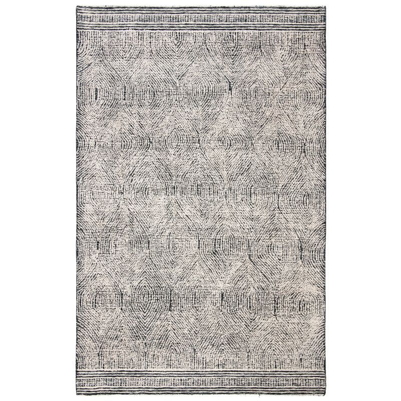 Handmade Ivory & Charcoal Wool Abstract Area Rug 8' x 10'