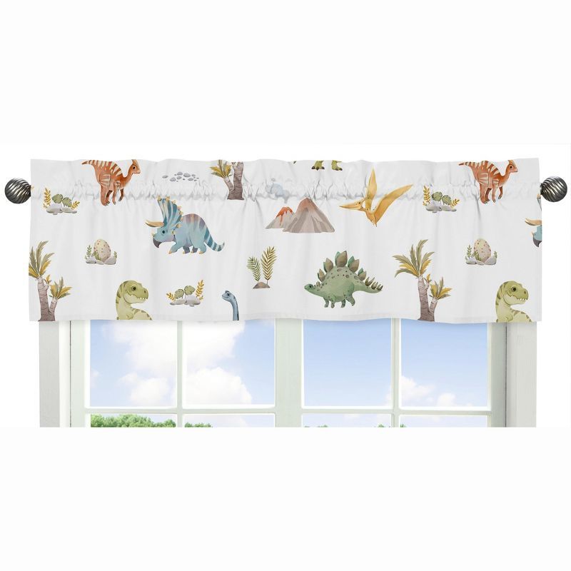 Watercolor Dinosaur Multicolor Rod Pocket Window Valance